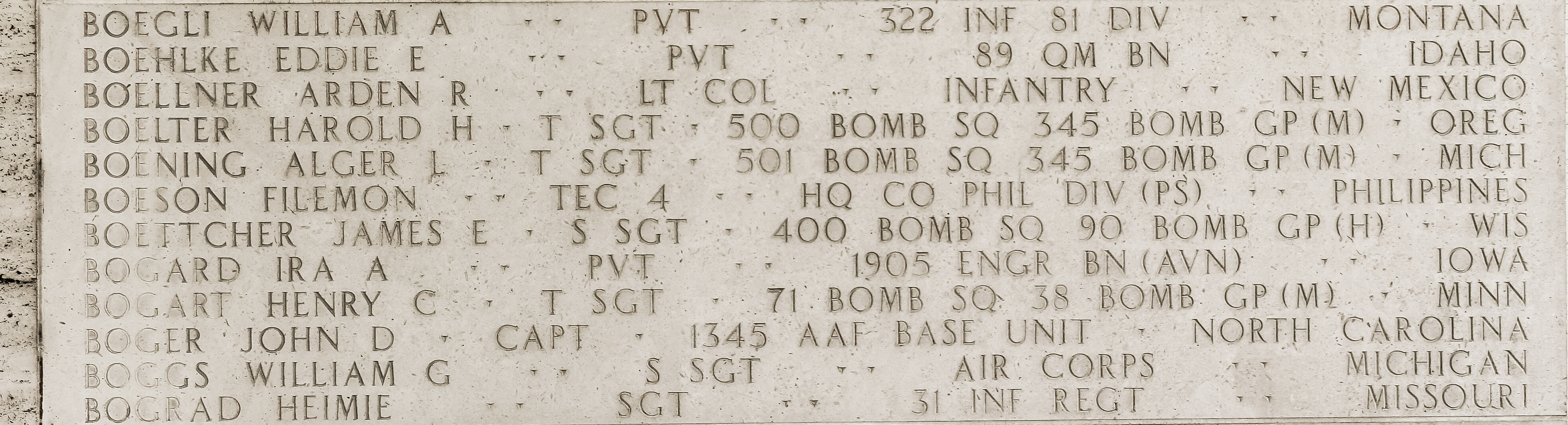 Alger L. Boening, Technical Sergeant